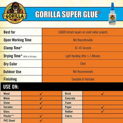 Gorilla Super Glue, Two 3 Gram Tubes, Clear, 10 Pack