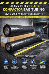 Black Compactor Bag Tubing – 32 in x 244 ft, Heavy Duty