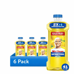 (6 pack) Mr. Clean All Purpose Cleaner, Floor Cleaner for Mopping, Cleaning Liquid, Lemon, Anti-Bacterial, 41 fl oz