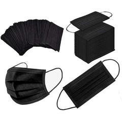 3-Ply Black Disposable Face Masks (50-Box) - Pack of 10